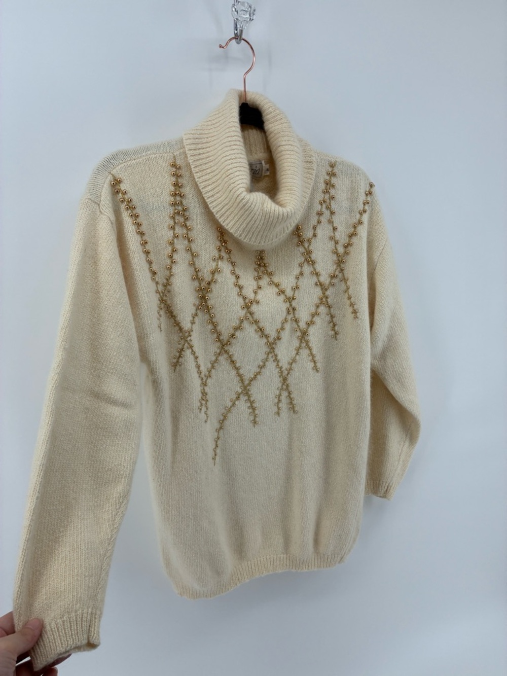Vintage Santoria Silk, Angora Rabbit Hair, & Lambswool Blend Beaded Sweater - Picture 3 of 9